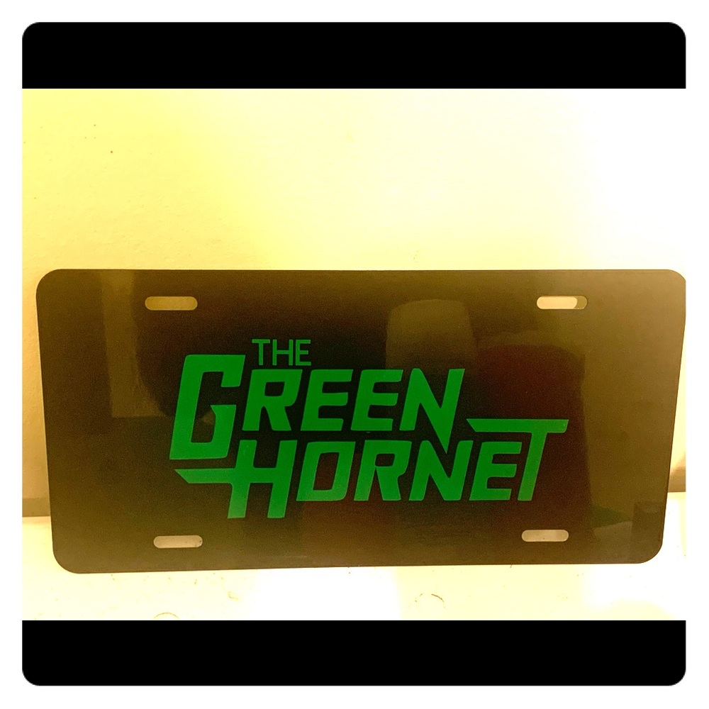 Custom black green hornet license plate